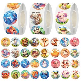1500pcs Round Reward Stickers for Kids, 3 Roll Cartoon Animals Stickers for Kids, Fun Sticker Reward for Potty Training & Encouragement & Good Habits, Teacher Supplies for Classroom