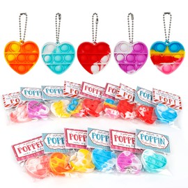 TIGERPOPPY Valentines Day Cards for Kids，24 PCS Heart Pop Fidget Toys，Valentine Exchange Cards for Classroom School Party Favors Toddlers，Valentines Day Gifts for Kids Girls Boys