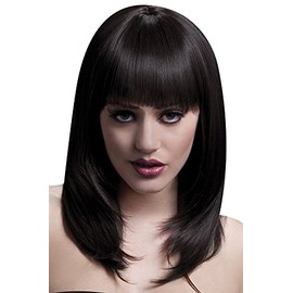 Smiffys Fever Tanja Wig, Brown Feathered Cut with Fringe, 48cm / 19in, Fever Wigs Fancy Dress, Fever Dress Up Wigs