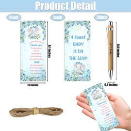Baby Shower Favors for 30 Guests, 30 Pcs Thank You Gifts for Baby Shower, Included Bamboo Pens Greeting Cards, Gender Reveal Souvenirs Prizes, Blue Elephant Party Decorations