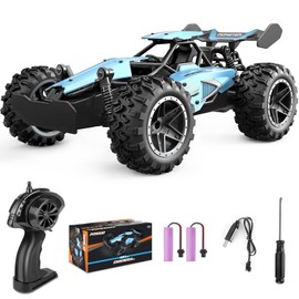 Pmgud Remote Control Car, 2.4GHz 1:18 Proportional 2WD 20+ km/h Hobby Offroad Monster RC Truck, Waterproof RC Truggy RTR Off-Road Toy Blue