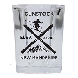 R and R Imports Gunstock New Hampshire Ski Snowboard 2 Ounce Liquor Shot Glass Square Base