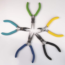 The Beadsmith Color-ID Pliers – Color Coded Set – 5 Inches, 5 Piece Kit: Chain Nose, Round Nose, Flat Nose, Bent Chain Nose & Side Cutter – Tools for Jewelry Making