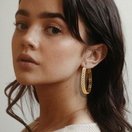 NEVEGE Gold Hoops Earrings for Women,Hypoallergenic 14K Gold Plated Hoop Earrings With AAA+ Cubic Zirconia Lightweight Gold Twisted Hoop Earrings for Women Girls Gifts 50mm