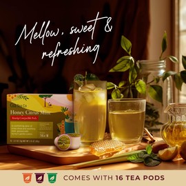 Gya Tea Co Honey Citrus Mint Herbal Tea Pod (16 Count)- Decaf Wellness Tea for Body Comfort & Relaxing