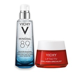 Vichy Minéral 89 Booster Serum 75 ml + Liftactiv Collagen Specialist 50 ml | Duo Routine Anti-Falten und Feuchtigkeitsspendend
