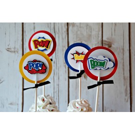 Superhero Party Theme Cupcake Toppers (Set of 12)