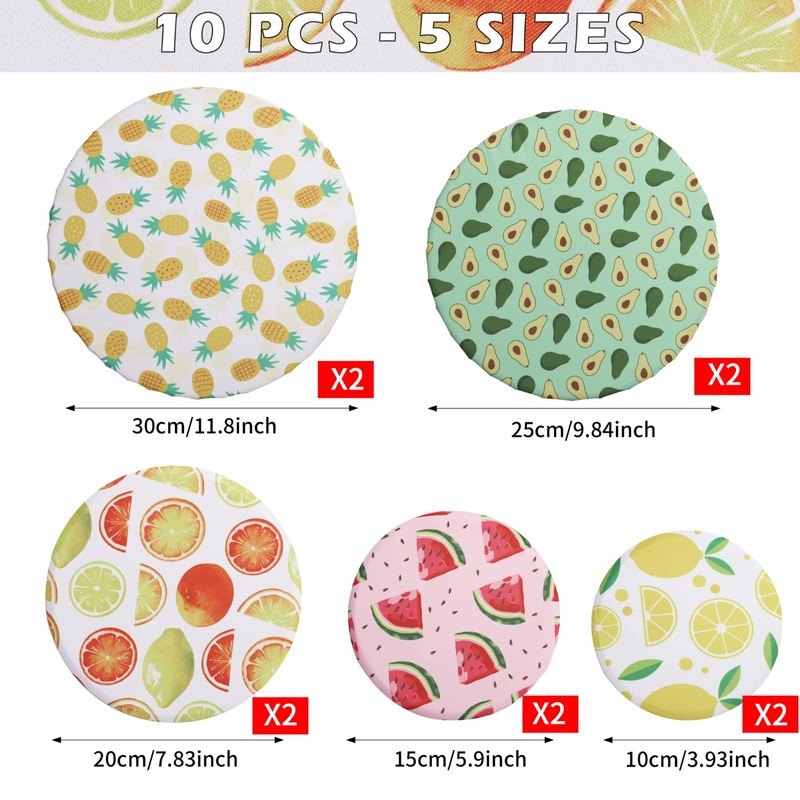 10Pcs Reusable Bowl Covers In 5 Size, Stretch Cloth Fabric