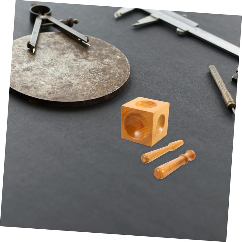 LIFKOME 1set Wooden Dapping Blocks and Punch Tool Jewelry Making