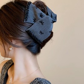 Hair Clip, Ribbon, Large Hair Clip, Stylish, Firmly Curled, Mature Style, Hair Accessory, Barrette, Cute, Black, Korean Ribbon, Hair Ornament, Hair Ribbon, Lightweight, Strong, Simple, Everyday Use,