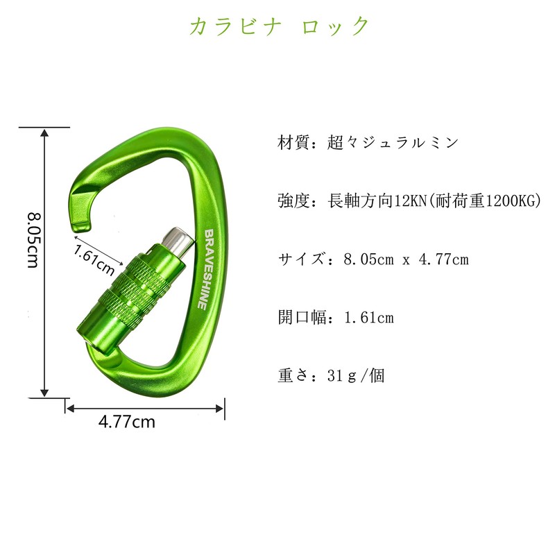BRAVESHINE Carabiner 12KN Auto Lock, Load Capacity 266.5 lbs (1,200