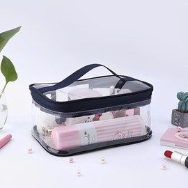 Logei Toiletry Bag Transparent, Pack of 2 Cosmetic Bags with Carry Handle, Transparent, Waterproof PVC Cosmetic Bag, Travel Makeup Bag with Zip for Men and Women, transparent, PVC cosmetic bag
