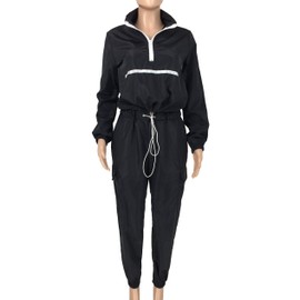 EOSIEDUR Women 2 Piece Outfits Tracksuit Jumpsuits Lightweight Windbreaker Pullover Jacket Crop Top Pants Set XX-Large 14-16 Black