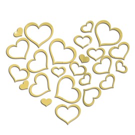 24Pcs Gold Wall Stickers Acrylic Heart Mirror Removable Mirror Wall Decoration Wall Decals Murals for Wedding Home Living Room Bedroom Decor