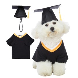 Impoosy Dog Graduation Shirts with Pet Graduation Hats with Yellow Tassel Puppy Graduation Costumes for Dogs Cats Holiday Costume Accessory (L)