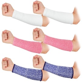 3 Pairs Arm Protectors for Thin Skin and Bruising Cut Resistant Forearm Sleeve Level 5 Arm Burn Protection Sleeve (White, Purple, Pink,7.9 Inch)
