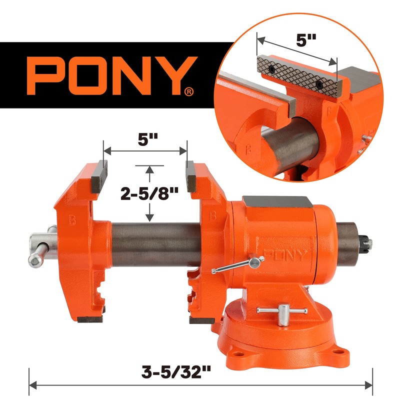 PONY Heavy Duty Bench Vise, 5-inch Jaw Width and Opening,