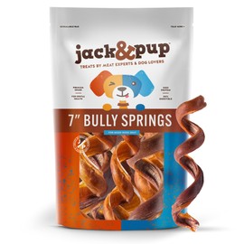 Jack&Pup Bully Springs for Dogs | 7" Spiral Bully Sticks for Dogs | Long Lasting, Stimulating, Odor Free Bully Sticks (8 Ct)