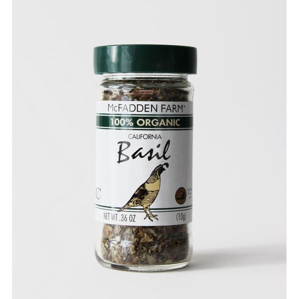 McFadden Farm Organic Basil, Dried Herb, Grown and packed in the U.S.A., 0.36 oz. in glass jar