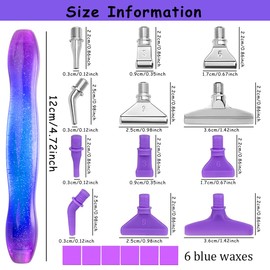 Praise V Do Diamond Painting Art Drill Pen Kit with 6 Screw Stainless Steel Silver Metal Tip Nibs, 6 Plastic Placers,6 Glue Clays Tool Accessories for Diamond Painting, Diamond Art Purple Blue