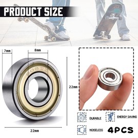 4-Pack 608ZZ Skateboard Bearings - 8x22x7mm Double-Sealed Ball Bearings for Longboards, Roller Skates, Skateboards, and Inline Skates（High-Speed Smooth Riding）