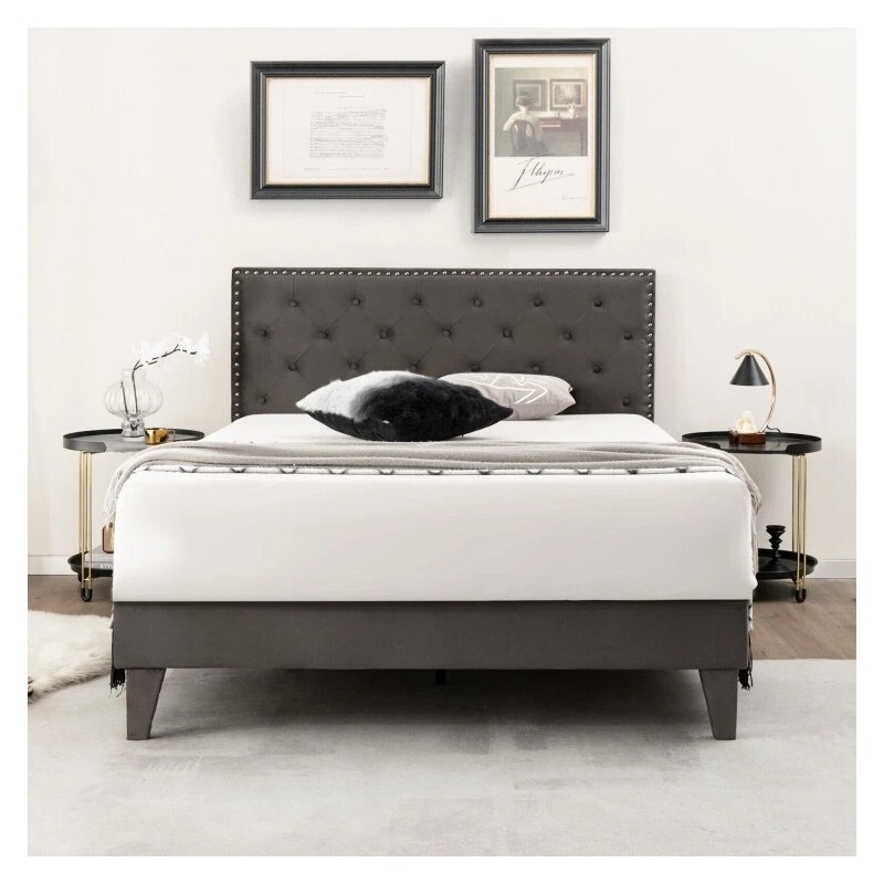 COSTWAY Full Size Modern Upholstered Platform Bed Frame Bedroom With