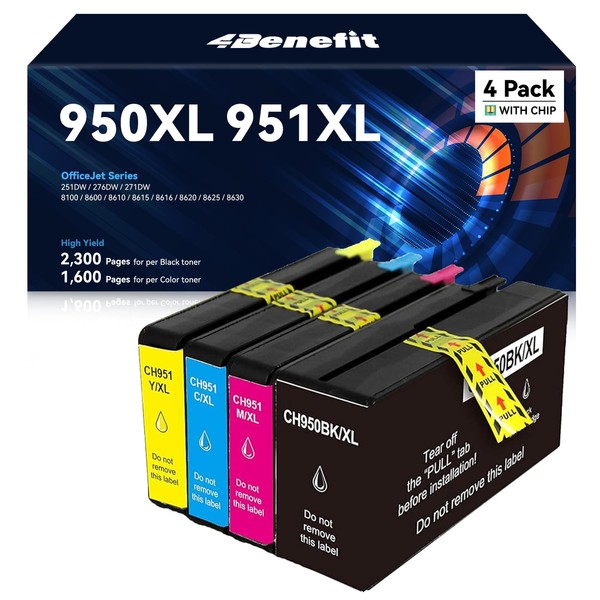 4Benefit 950XL 951XL Ink Cartridges Combo Pack Compatible for HP