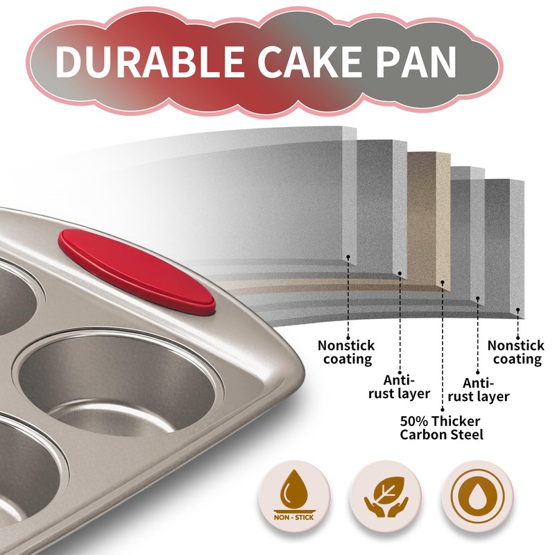 6-Cup Muffin Pans Set of 2, Nonstick Round Cupcake Pan