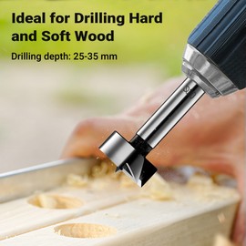 Wiltec Forstner Drill Bit Set, 5 Pieces, Hole Drill Bit in 5 Sizes 15-35 mm, Steel Drill Accessories for Drill, Precise Wood Work with Pot Drill