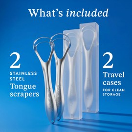 BASIC CONCEPTS Rascador de lengua (paquete de 2), reduce el mal aliento (grado médico), limpiadores de lengua de acero inoxidable, raspadores de lengua 100% de metal, aliento más fresco en cuestión de segundos