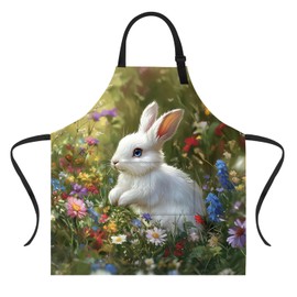 THISFIND Funny Rabbit Apron for Women Men with 2 Pockets, Adjustable Kitchen Chef Aprons for Cooking Baking Gardening Cute Apron