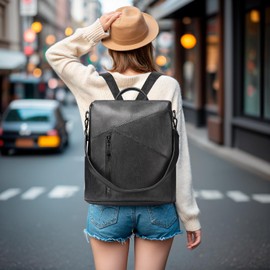 molshine Women PU Leather Backpack,Anti-Theft Travel Rucksack Fashion Casual Bag Shoulder Daypack Handbag Purse for Ladies Fits 13 inches Tablet Laptop (Grey)