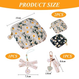 2 Pieces of Daisy Embroidered Storage Bag and 2 Keychains, Cute Storage Bag, Portable Coin Purse, Women's Storage Bag