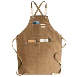 RAPRON Canvas Apron Men Women - Denim Cooking Apron with Pockets - BBQ Apron for Men and Women - Long Aprons for Cooking Work Baking Gift for Chefs, Grandma, Grandpa (Brown)
