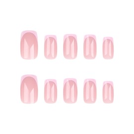 MERVF Square Press on Nails Medium Fake Nails Press ons Pink French Tip Glue on Nails with Classic Design Glitter Squoval Acrylic False Nails Glossy 24pcs