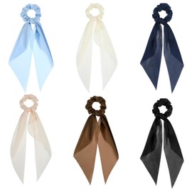 6 Colors Silky Satin Hair Bows Bow Silk Scrunchies Damage-Free Secure Hold Knotted Bow Ponytail Holder Elastic Hairs Accessories for Ladies Women All Hair Types