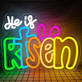 He is Risen Neon Sign Easter Neon Signs for Wall Decor Hang Light Sign for Room He is Risen Easter Decor