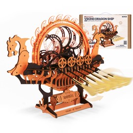 ROKR 3D Wooden Puzzle for Adults, 3-Hour Build, Viking Dragon Ship with LED Lights, Model Kits for Adults to Build, Ideal Gift for Boys and Men