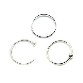 Set of 3 Sterling Silver Seamless,Ball,Flatback Nose Rings 10mm