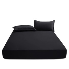 EV DEKOR®MF0001 Fitted Sheet Double, Black - Deep Pocket Bedsheet 10inch (25 cm) - Soft Brushed Microfiber Fabric - Shrinkage and Fade Resistant - Bottom Sheet - Double Bed Fitted Sheets
