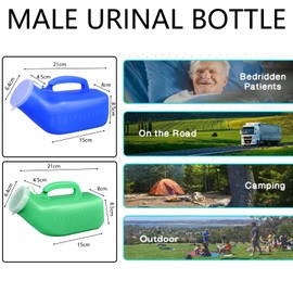 2 Pack Male Urinal Bottle, 1200ML Urine Bottle for Men Portable Urinal Pee Bottle Pee Containers with Secure Cap Measuring Scale for Travel, Hospitals, Urine Collection (Green)
