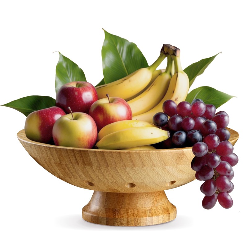 Bambüsi Wooden Fruit Bowl - Large Decorative Pedestal Bowl for
