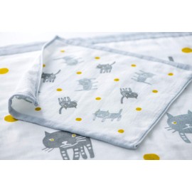 kainoo x KATACHI Imabari Towel, Single-Sided Gauze, Hand Towel, Cat and Moon, 13.4 x 13.8 inches (34 x 35 cm), Made in Japan, Imabari Gauze Towel, 100% Cotton, Skin-friendly, Cute, 100% Cotton, Cat