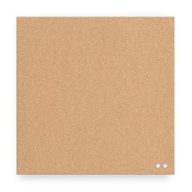 U Brands Frameless Square Cork Bulletin Board, Office Supplies, 14” x 14”, Natural, with Push Pins, 1 Count