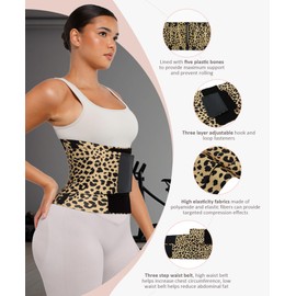 FeelinGirl Women Neoprene Workout Waist Trainer Belt Tummy Control Postnatal Waist Cincher Sport Waist Trimmer Leopard XL