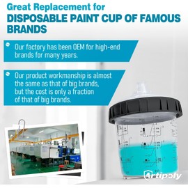 Disposable Paint Sprayer Mixing Cup for Automotive Paint Gun,Compatible with Original 1.0 System(not 2.0)-10pcs 20 Ounce Kit-10 Cup Liners,10 Lids with Strainer,1 Hard Cup with Retainer Ring,4 Plugs