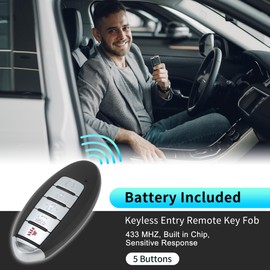 X AUTOHAUX KR5TXN4 433Mhz Replacement Keyless Entry Remote Smart Key Fob for Nissan Altima 2019-2022 for Nissan Versa Sentra 2020-2022 285E3-6CA6A S180144803 4A Chip 5 Buttons