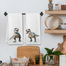 XNXLDYLH Funny Dinosaur Bath Kitchen Towels and Dishcloths Sets of 2, Dinosaur Dino Nursery Bathroom Decor Gifts for Boys Room, Baby Boy Kids Decor Dish Hand Tea Towels for Bathroom Kitchen,16x24 Inch