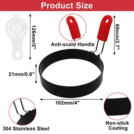 S SYDIEN 4 Inch Small Egg Rings for Frying Eggs with Foldable Handle, 2 Pack Stainless Steel Round Egg Shaper, Eggs Mcmuffin Ring Mold for Camping Pancake Sandwiches