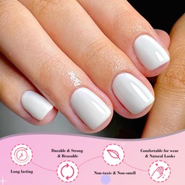 AddFavor White Press on Nails Short Fake Nails, 240pcs White Acrylic Nails Press ons False Nails Short Press on Nails Square Glue on Nail Presson with Adhesive Tab for Women Fingernail Girls Kid